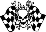 skull with cross bones and checkered flag graphic stickers