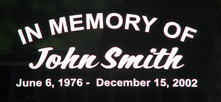 In Memory Of Decal Design Exammple shown in white on a dark background like a backglass of a vehicle