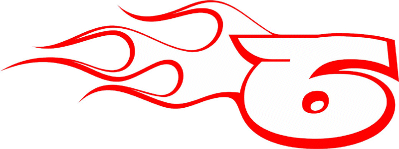 CL_LEFT_6 Racing Flaming Numbers Graphic Flame Decal