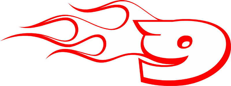CL_LEFT_9 Racing Flaming Numbers Graphic Flame Decal
