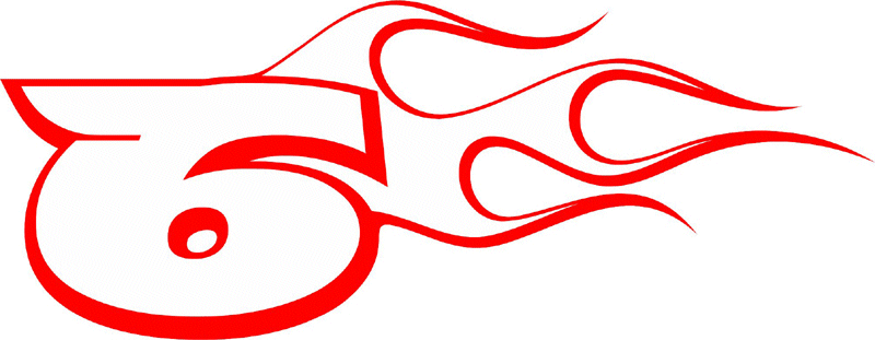 CL_RIGHT_6 Racing Flaming Numbers Graphic Flame Decal