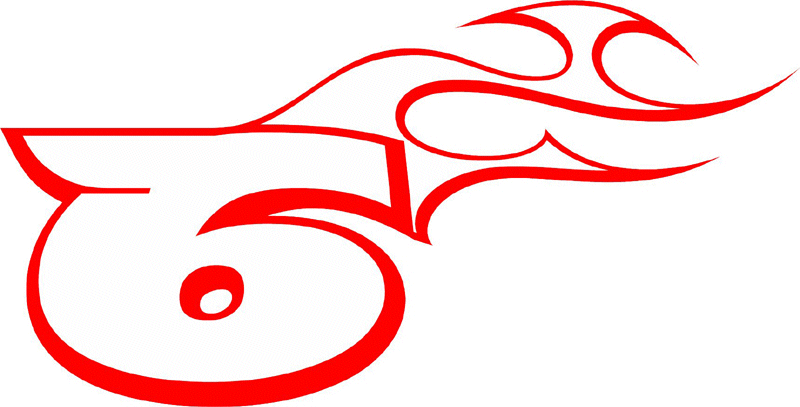 RT_RIGHT_6 Racing Flaming Numbers Graphic Flame Decal