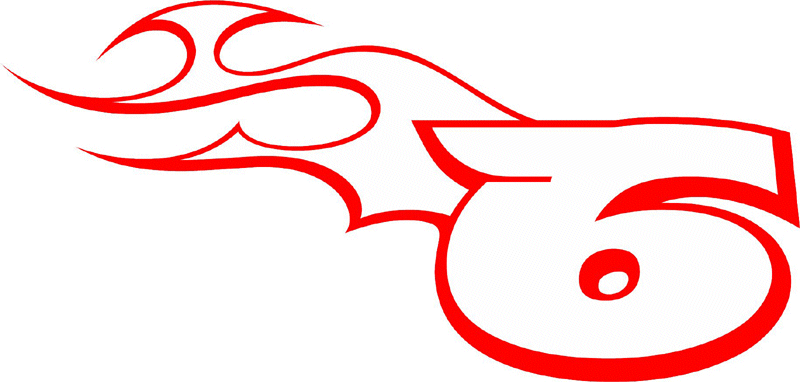 TR_LEFT_6 Racing Flaming Numbers Graphic Flame Decal