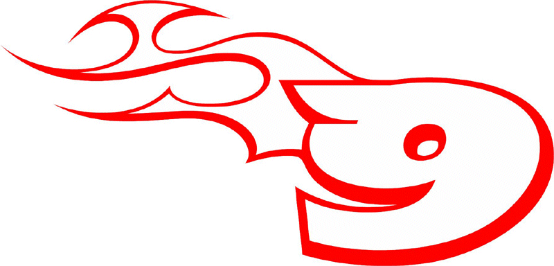 TR_LEFT_9 Racing Flaming Numbers Graphic Flame Decal
